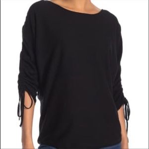 Max Studio Black Ruche Sleeve Knit Sweater Size M